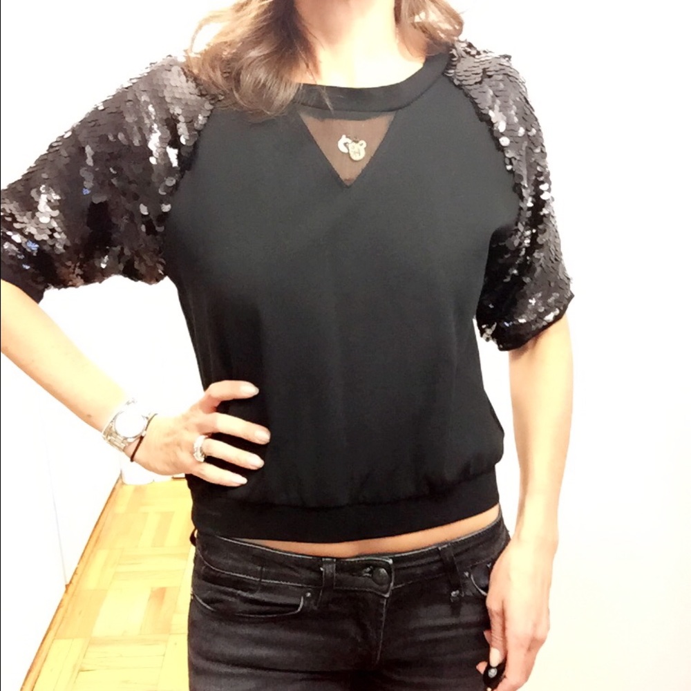 Hunter Bell sequin sweatshirt with sheer panels S